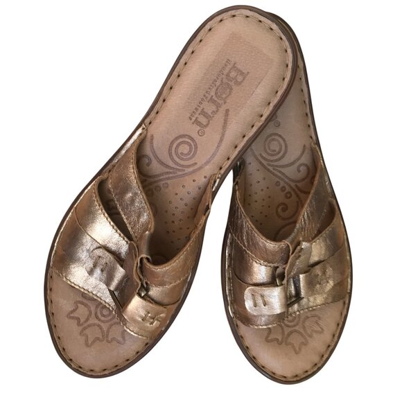 Born Shoes - Born Gold Metallic Leather Boho Slide Comfort Sandals Woman’s 9